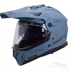 Kask motocyklowy offroad z szybą i blendą, LS2 MX702 Pioneer II Solid Matowy Błękitny