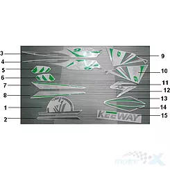 Naklejka (12) obudowy kierownicy, lewa H8 Keeway RY6 05501B67H804