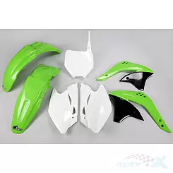 Zestaw osłon nadwozia biało-zielony UFO Plast Kawasaki KX 450F 07