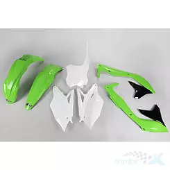 Zestaw osłon nadwozia zielono-biało-czarne UFO Plast Kawasaki KXF 450 16-17 