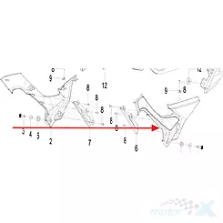 Osłona boczna lewa, czarny N6, 02Z, Keeway RKF 125 65601L43002Z