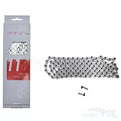 Łańcuch napędowy z zapinką, rowerowy, 11 rzędowy, 116 ogniw, srebrny P1102 1/2"x11/128"