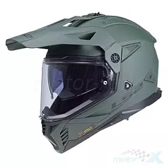 Kask motocyklowy offroad z szybą i blendą, LS2 MX702 Pioneer II Solid Wojskowy Zielony