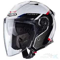 Kask motocyklowy otwarty, biało-czarno-czerwono-niebieski, Caberg Flyon II Boss