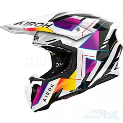 Kask motocyklowy Offroad, Enduro, ATV, Quad, Airoh Twist 3 Rainbow, Połysk Biało-Czarno-Żółty