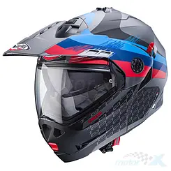 Kask motocyklowy szczękowy, czarno-szaro-czerwono-niebieski (mat), Caberg Tourmax X Sarabe