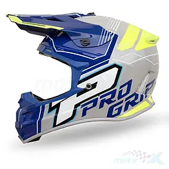 Kask motocyklowy offroad, niebiesko-szaro-żółty fluo, Progrip Adventure PG3080