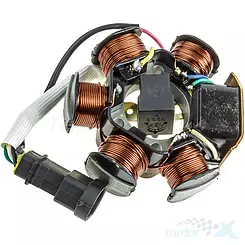 Stator iskrownik, stojan alternatora, 6 cewek, kostka 6 pinów, Piaggio / Gilera 2T (nowy typ)