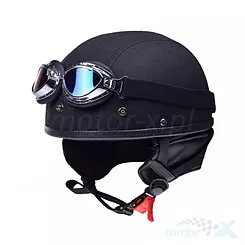 Kask otwarty + gogle motocyklowe, skóra, Awina TN8689B
