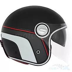 Kask otwarty Jet z blendą Nox PREMIUM Heritage Line Czarny Mat-Czerwony-Biały