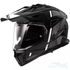Kask motocyklowy offroad z szybą i blendą, LS2 MX702 Pioneer II Hill Matowy Czarno-Biały