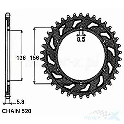Zębatka tylna SUNSTAR ALUMINIOWA SUNR5-3631 50 zębów