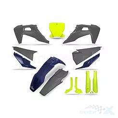 Zestaw osłon nadwozia szaro-żółto-niebieski UFO Plast Husqvarna TC / FC