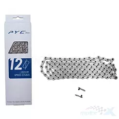 Łańcuch napędowy z zapinką, rowerowy, 12 rzędowy, 126 ogniw, srebrny P1202 1/2"x11/128"