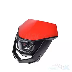 Lampa uniwersalna przednia enduro z osłoną, czerwono-czarna, żarówka HS1 35/35W