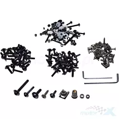 Zestaw aluminiowych śrub, blaszek i podkładek montażowych, 177 elementów, czarne, zestaw montażowy osłon, WM Motor