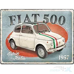 Tablica, plakat 30x40 cm, tłoczona blacha, fiat 500 turin itali Nostalgic Art 23351