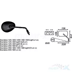 LUSTERKO APRILIA SCARABEO 125/200/250/300/400/500 2000-2011 PRAWE POWER   LUTFP-886-T-P