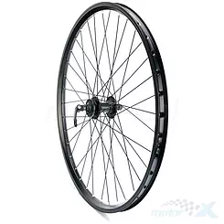 Felga przednia, koło rowerowe 27,5", MTB, obręcz czarna AG MOTORS (2) V, piasta czarna aluminium GL-B43F, 36 szprych QR