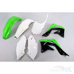 Zestaw osłon nadwozia zielono-biało-czarny UFO Plast Kawasaki KXF 450 13-15