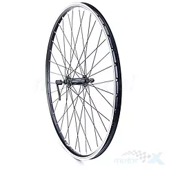 Felga przednia, koło rowerowe 26", O/AG MOTORS V, czarna, (1), Shimano TX500, czarna, 36 szprych, v-brake, szybkozamykacz