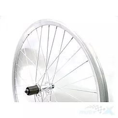 Felga tylna, koło rowerowe 26", stożkowe, srebrne, piasta z mocowaniem do kasety 8-rzędowej