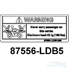 WARNING NOŚNIK MAX OBCIĄŻENIE 45KG 87556-LDB5-E00-T01