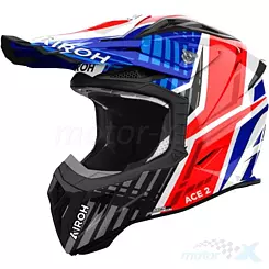 Kask motocyklowy Offroad, Enduro, ATV, Quad, Airoh Aviator Ace 2 Proud, Połysk Biało-Niebiesko-Czerwony