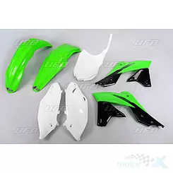Zestaw osłon nadwozia zielono-biało-czarny UFO Plast Kawasaki KXF 250 13-16
