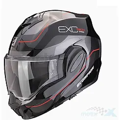 Kask motocyklowy szczękowy, czarno-srebrno-czerwony, Scorpion EXO-TECH Pro Commuta