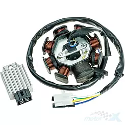 Stator iskrownik, stojan alternatora, + regulator 8 cewek, 3 piny żeńskie, 5 przewodów 139QMB/QMA (GY6 50) 4T