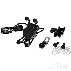 Uchwyt telefonu do motocykla, typu RAM, z ładowarką USB, montaż pod lusterko