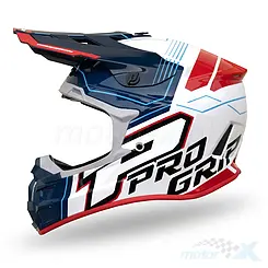 Kask motocyklowy offroad, niebiesko-biało-czerwony, Progrip Adventure PG3080