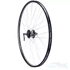 Felga przednia, koło rowerowe 28", czarna obręcz AG motors HT, czarna piasta Shimano 3D32 ze szprychami, ocynk