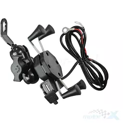 Uchwyt motocyklowy na telefon z USB, mocowanie typu RAM, montowany pod lusterko