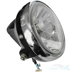 Lampa przednia, homologacja E4, żarówka BA20D, obudowa czarny lakier, Moretti Parts