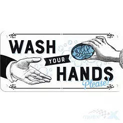 Zawieszka, tablica 10x20 cm, tłoczona blacha, wash your hands 28047