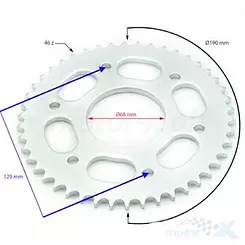 Zębatka tylna 428H 46 zębów, otwór 68mm, przekątna 129mm, Cross 150