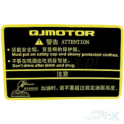 NAKLEJKA INFORMACYJNA ZBIORNIKA PALIWA QJMotor SRT 800 S / SRT 800 SX