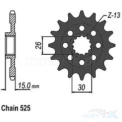 Zębatka przednia 525 16 zębów 26 / 30mm Sunstar SUNF432-16 (JTF404-16)