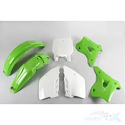 Zestaw osłon nadwozia  zielono-biały UFO Plast Kawasaki KX 125 / 250 96-98