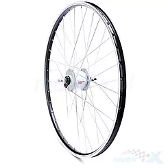 Felga przednia, koło rowerowe 26", O/AG MOTORS V, czarna, z prądnicą SHI DH