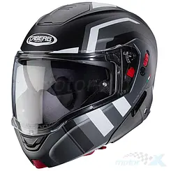 Kask motocyklowy szczękowy, czarno-biało-szary (mat), Caberg Horus X Road