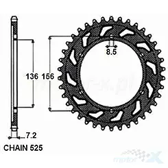 Zębatka tylna SUNSTAR STALOWA  SUNR1-4628  43 zęby