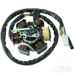 Stator iskrownik, stojan alternatora, 6 cewek, 3 piny żeńskie, 5 przewodów 125cc