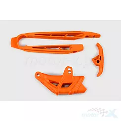 Prowadnica i ślizg łańcucha napędowego zestaw pomarańczowy UFO Plast KTM SX / SX-F / EXC / EXC-F 07-10