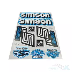 Zestaw naklejek, niebieski, Simson S-51 Comfort - komplet na pojazd, 9 sztuk