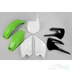 Zestaw osłon nadwozia zielono-biało-czarny UFO Plast Kawasaki KX 85 01-13