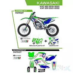 Zestaw osłon nadwozia zielono-niebieski UFO Plast Kawasaki KXF 250 / 450