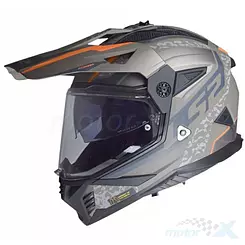 Kask motocyklowy offroad z szybą i blendą, LS2 MX702 Pioneer II Devor Sand Matowy